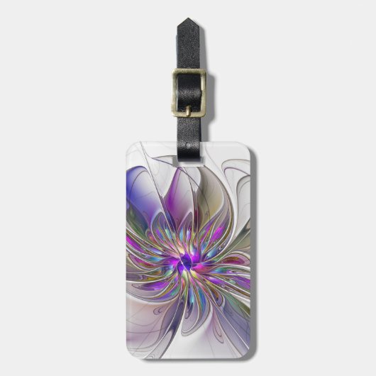 エネルギッシュでカラフルな抽象的フラクタルアートの花 ラゲッジタグ (正面縦)