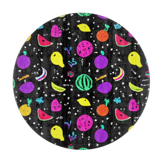 エネルギッシュなネオンフルーツダンス カッティングボード (正面)