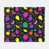 エネルギッシュなネオンフルーツダンス フリースブランケット (正面(横))