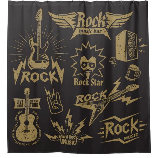 エネルギッシュなロック音楽のエッセンス シャワーカーテン (正面)