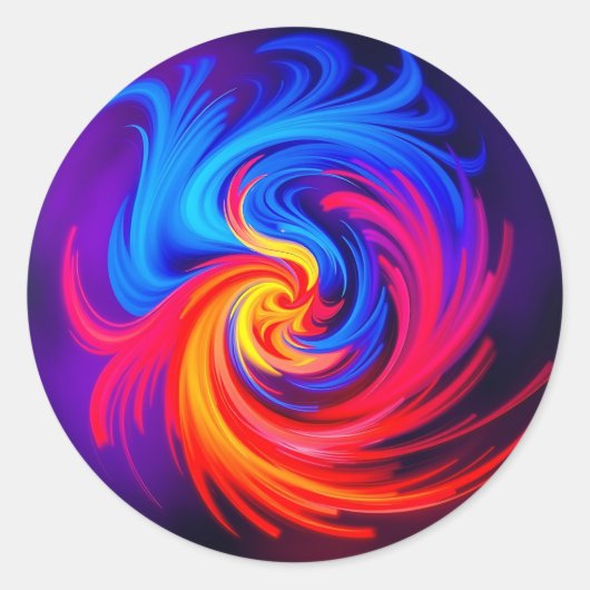 エネルギッシュな抽象芸術の渦巻き青と黄色 ラウンドシール (正面)