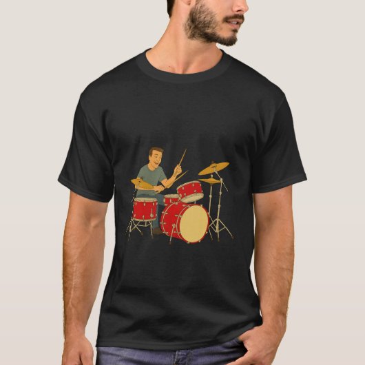 エネルギッシュな男性のドラム演奏 Tシャツ (正面)