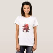エネルギッシュな赤いタコのドラマー マルチタスク Tシャツ (正面フル)