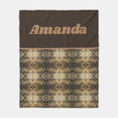 エネルギッシュアニマルプリントブラウンと金ゴールドパターン フリースブランケット (正面)