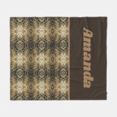 エネルギッシュアニマルプリントブラウンと金ゴールドパターン フリースブランケット (正面(横))