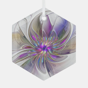 エネルギッシュカラフルな抽象芸術フラクタル芸術花 ガラスオーナメント