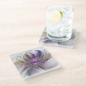 エネルギッシュカラフルな抽象芸術フラクタル芸術花 ガラスコースター (アングル)