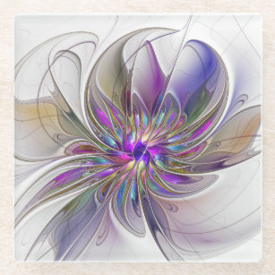 エネルギッシュカラフルな抽象芸術フラクタル芸術花 ガラスコースター