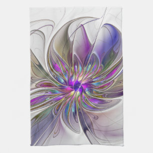 エネルギッシュカラフルな抽象芸術フラクタル芸術花 キッチンタオル