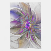 エネルギッシュカラフルな抽象芸術フラクタル芸術花 キッチンタオル (縦)