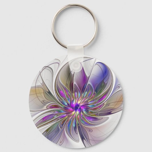 エネルギッシュカラフルな抽象芸術フラクタル芸術花 キーホルダー (正面)