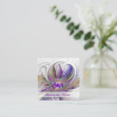 エネルギッシュカラフルな抽象芸術フラクタル芸術花 スクエア名刺 (スタンド正面)