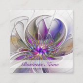 エネルギッシュカラフルな抽象芸術フラクタル芸術花 スクエア名刺 (正面)