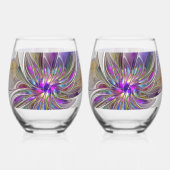 エネルギッシュカラフルな抽象芸術フラクタル芸術花 ステムなしワイングラス (裏面)