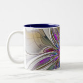 エネルギッシュカラフルな抽象芸術フラクタル芸術花 ツートーンマグカップ (左)