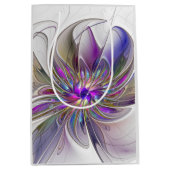 エネルギッシュカラフルな抽象芸術フラクタル芸術花 ミディアムペーパーバッグ (正面)