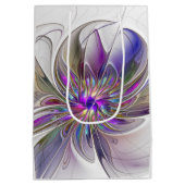 エネルギッシュカラフルな抽象芸術フラクタル芸術花 ミディアムペーパーバッグ (裏面)