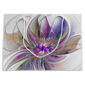 エネルギッシュカラフルな抽象芸術フラクタル芸術花 ラージペーパーバッグ (正面)