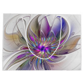 エネルギッシュカラフルな抽象芸術フラクタル芸術花 ラージペーパーバッグ (裏面)