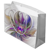 エネルギッシュカラフルな抽象芸術フラクタル芸術花 ラージペーパーバッグ (裏面アングル)