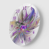 エネルギッシュカラフルな抽象芸術フラクタル芸術花 ラージ壁時計 (傾斜)