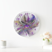 エネルギッシュカラフルな抽象芸術フラクタル芸術花 ラージ壁時計 (ホーム)