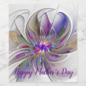 エネルギッシュカラフルな抽象芸術フラクタル芸術花 ワインラベル (シングルラベル)