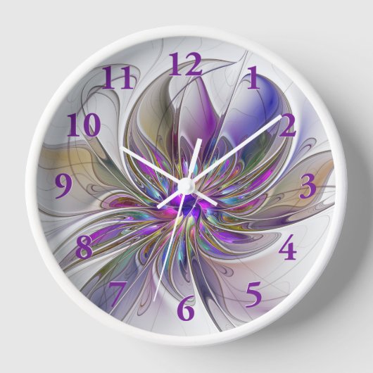 エネルギッシュカラフルな抽象芸術フラクタル芸術花 壁時計 (正面)