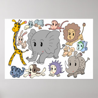 エネルギッシュ！12匹の元気な動物たち ポスター