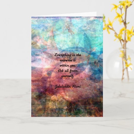 エネルギーおよび宇宙についてのRumiの高揚の引用文 カード (黄色い花)