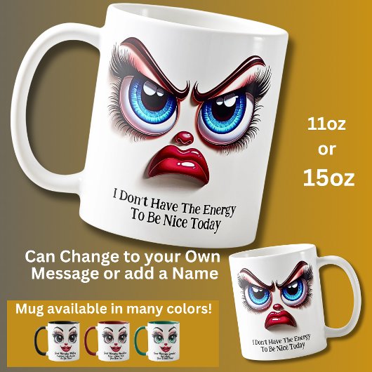 エネルギーがない、素敵な目をしたおもしろ顔 コーヒーマグカップ