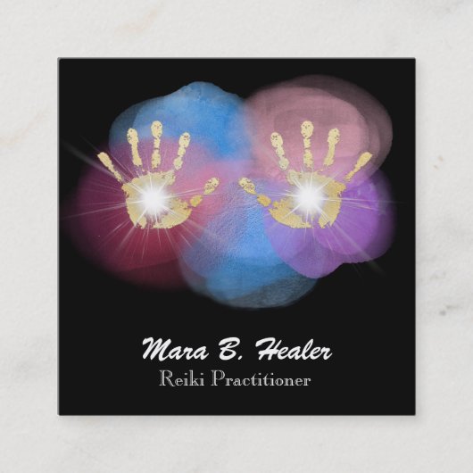エネルギーを放射する*~*の金ゴールドホイルの霊気の治療手 スクエア名刺 (正面)