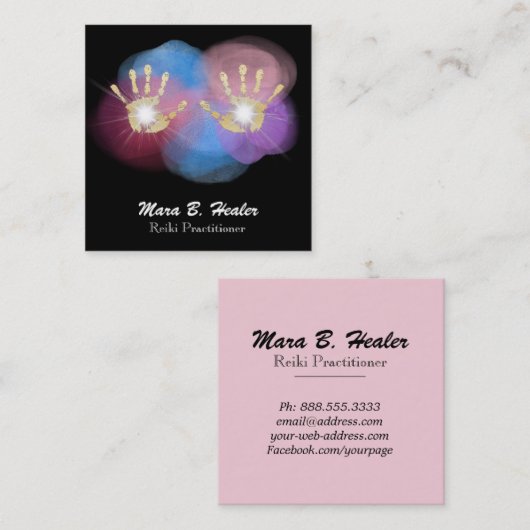 エネルギーを放射する*~*の金ゴールドホイルの霊気の治療手 スクエア名刺 (正面/裏面)