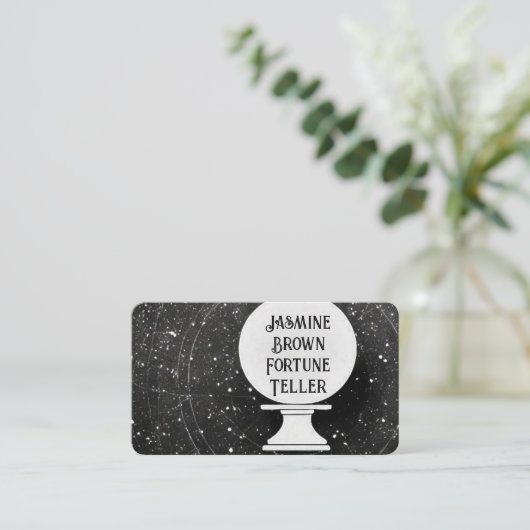 エネルギーヒーラークリスタルボールアンティーク灰色サイキック 名刺 (スタンド正面)