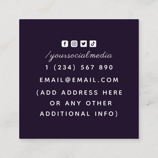 エネルギーヒーラー占い占い占い神秘的ダークパープル スクエア名刺 (裏面)