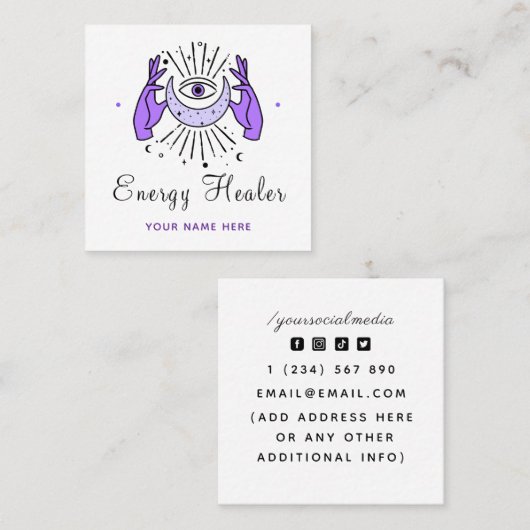 エネルギーヒーラー占い師の魔法の手&目 スクエア名刺 (正面/裏面)