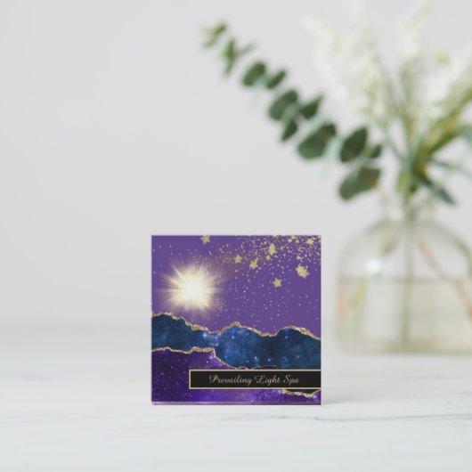 *～*エネルギーボールのAgate淡紫金ゴールド スクエア名刺 (スタンド正面)