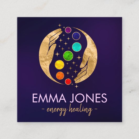 エネルギー修復の手 – チャクラ スクエア名刺 (正面)