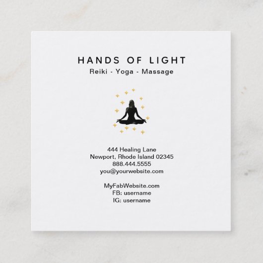*~*エネルギー治療手の女性のはす姿勢 スクエア名刺 (裏面)