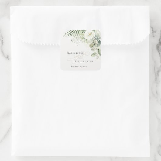 エバエレガントナのユーカリの緑の結婚葉 スクエアシール (バッグ)