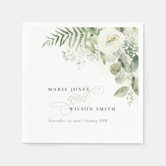 エバエレガントナのユーカリの緑の結婚葉 スタンダードカクテルナプキン (正面)