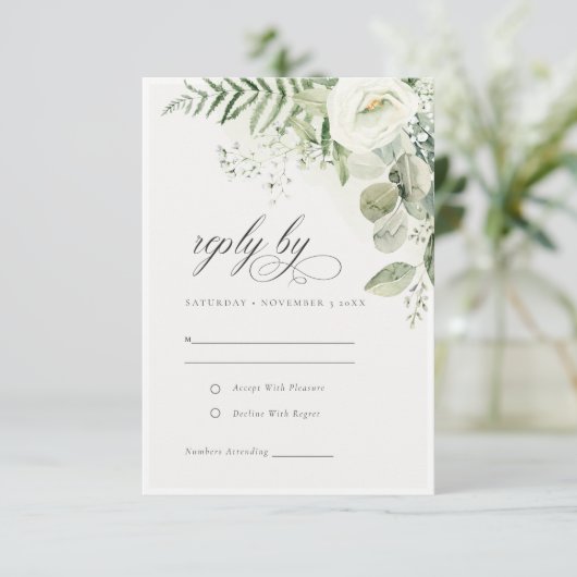 エバエレガントナのユーカリの緑の結婚葉 出欠カード (スタンド正面)