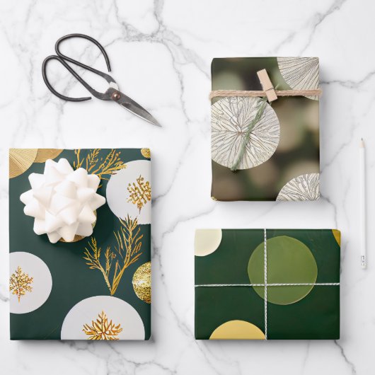 エバエレガントーグリーンコレクションアイボリーと金ゴールド ラッピングペーパーシート (正面)