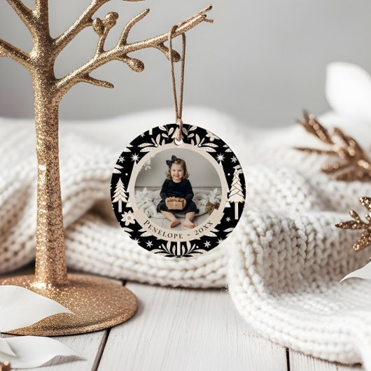 エバエレガントーグリーンツリー&フローラフォトクリスマス セラミックオーナメント