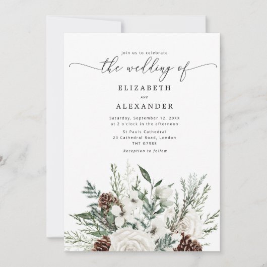 エバエレガントーグリーン冬の結婚式QRコード写真 招待状 (正面)