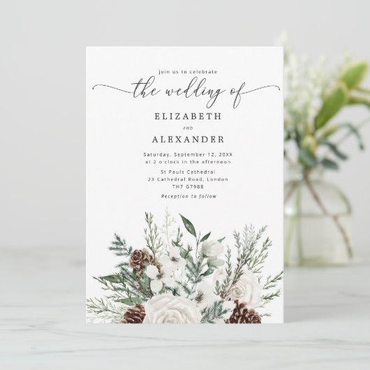 エバエレガントーグリーン冬の結婚式QRコード写真 招待状 (スタンド正面)