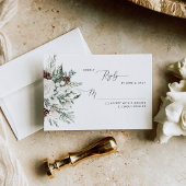 エバエレガントーグリーン冬の結婚式RSVPカード 出欠カード