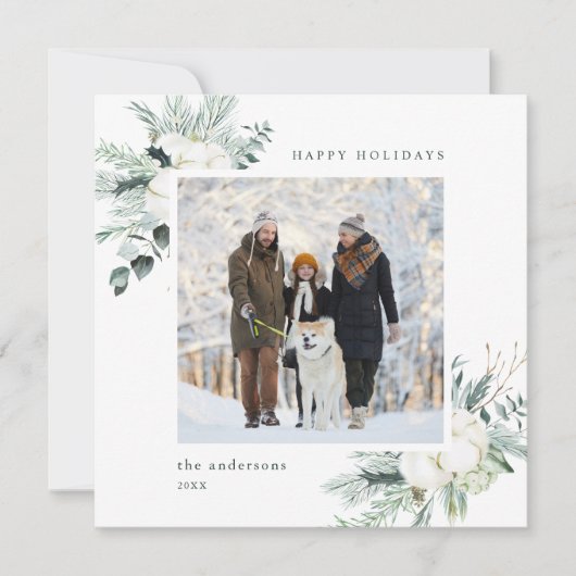 エバエレガントーグリーン&コットンフラワーフォトスクエア シーズンカード (正面)