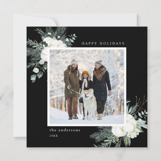 エバエレガントーグリーン&コットンフラワーフォトブラック シーズンカード (正面)