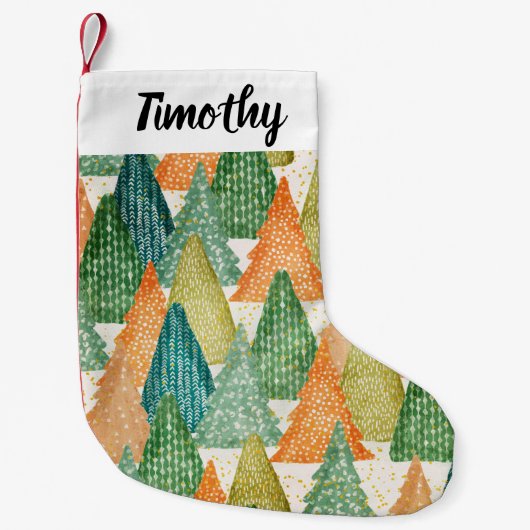 エバカラフルーグリーンクリスマスツリーの森 スモールクリスマスストッキング (正面)